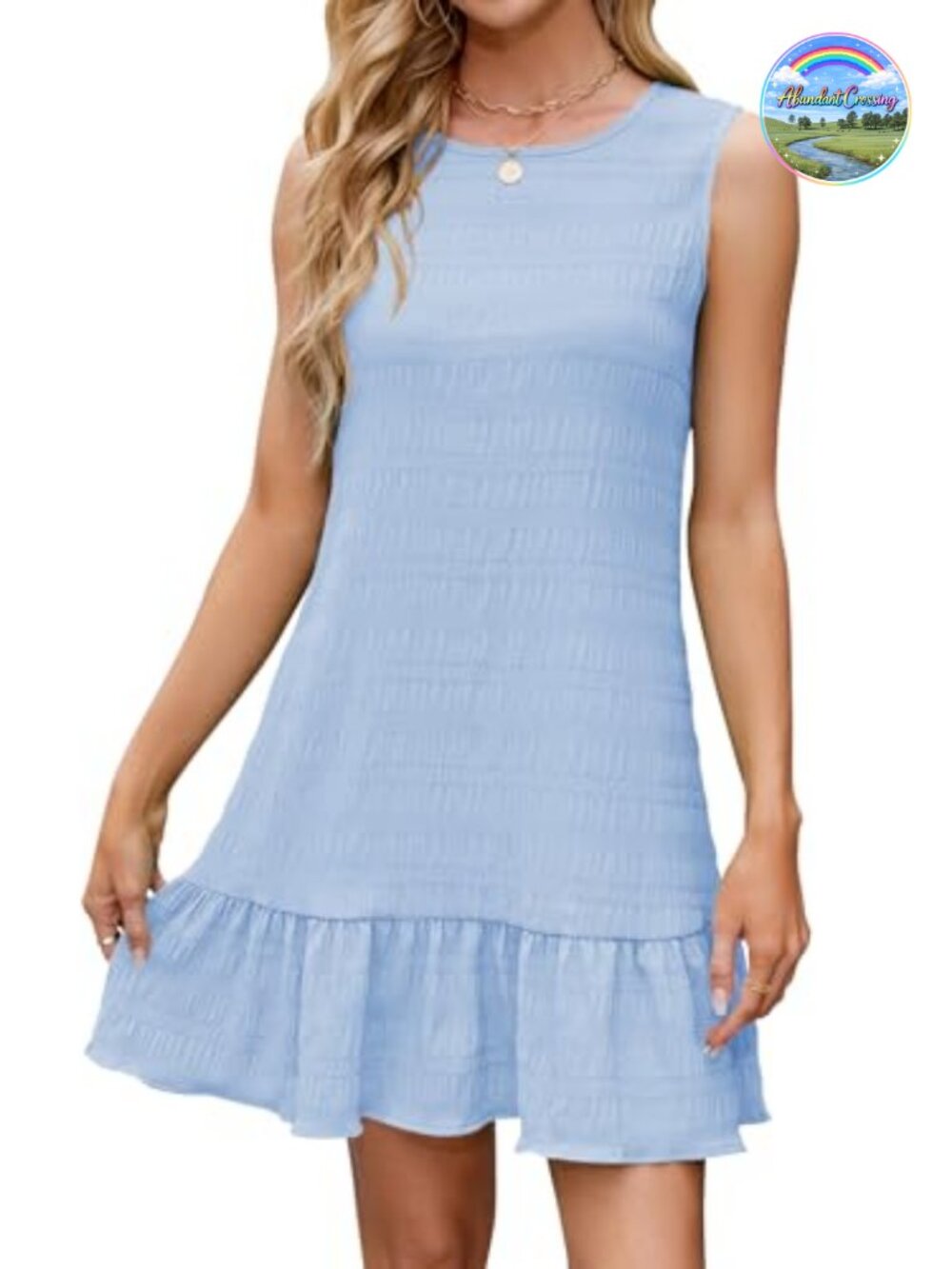 Women's Sleeveless Ruffle Hem Boho Sundress Summer Beach Mini Dress